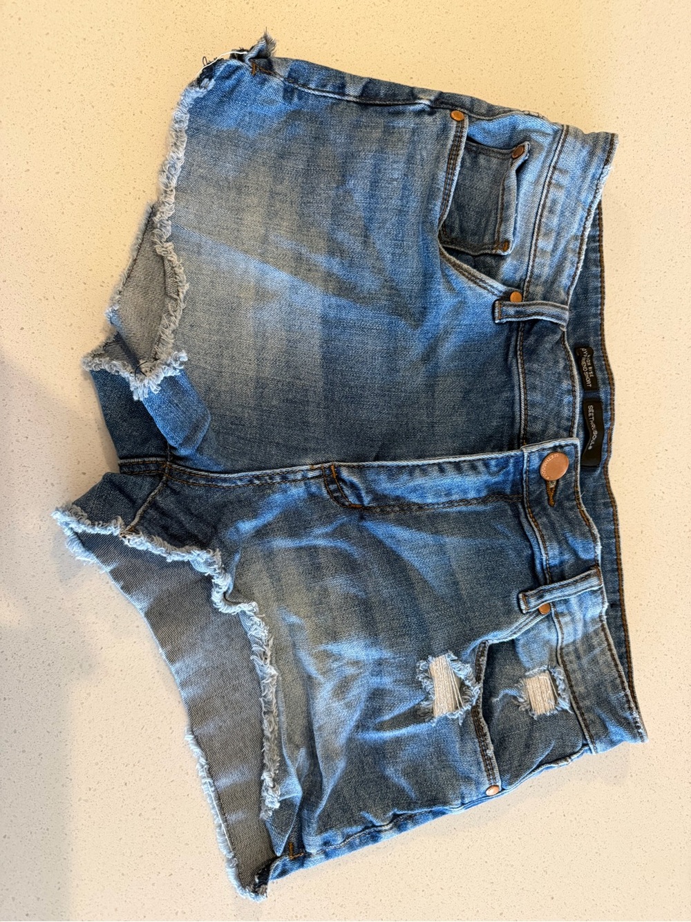 See Thru Soul Light Blue Distressed Denim Cutoff Shorts